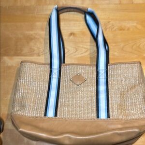 St. John's Bay Tan and Blue Tote Bag with Spacious Design